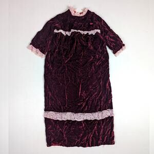 Vtg Handmade Dress Girls Sz 6 Burgundy Crushed Velvet Maxi Christmas Holiday